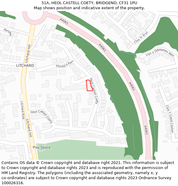 51A, HEOL CASTELL COETY, BRIDGEND, CF31 1PU: Location map and indicative extent of plot