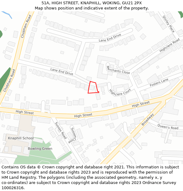 51A, HIGH STREET, KNAPHILL, WOKING, GU21 2PX: Location map and indicative extent of plot