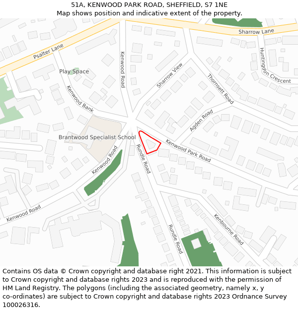 51A, KENWOOD PARK ROAD, SHEFFIELD, S7 1NE: Location map and indicative extent of plot