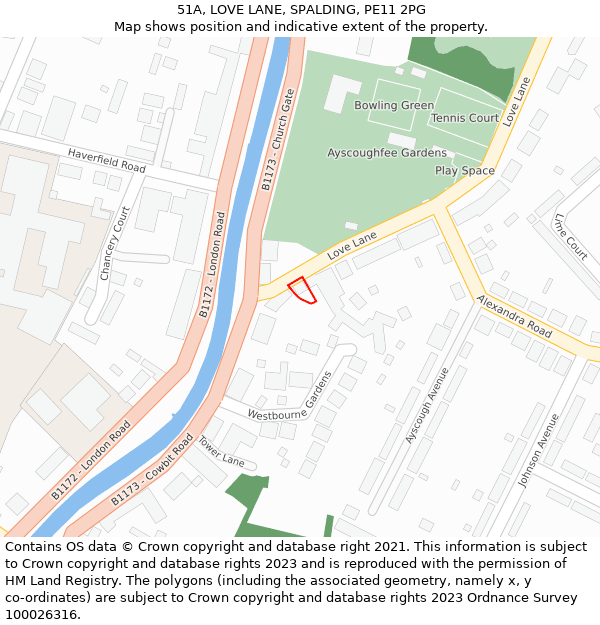 51A, LOVE LANE, SPALDING, PE11 2PG: Location map and indicative extent of plot