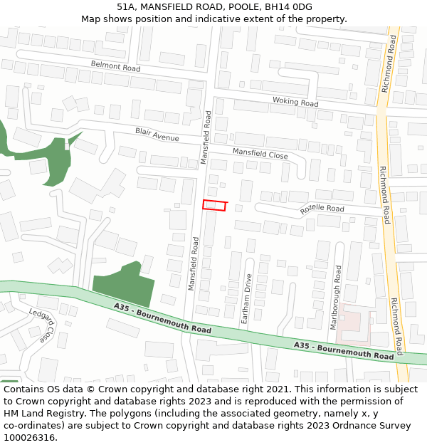 51A, MANSFIELD ROAD, POOLE, BH14 0DG: Location map and indicative extent of plot