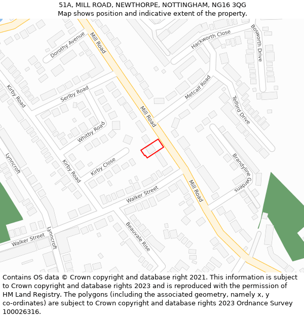 51A, MILL ROAD, NEWTHORPE, NOTTINGHAM, NG16 3QG: Location map and indicative extent of plot