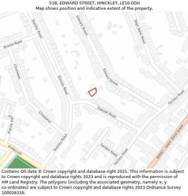 51B, EDWARD STREET, HINCKLEY, LE10 0DH: Location map and indicative extent of plot