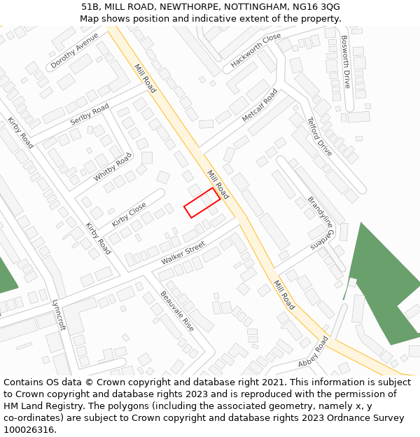 51B, MILL ROAD, NEWTHORPE, NOTTINGHAM, NG16 3QG: Location map and indicative extent of plot