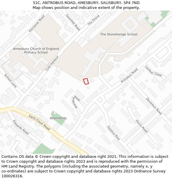 51C, ANTROBUS ROAD, AMESBURY, SALISBURY, SP4 7ND: Location map and indicative extent of plot