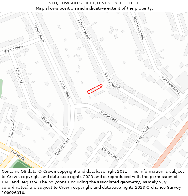 51D, EDWARD STREET, HINCKLEY, LE10 0DH: Location map and indicative extent of plot