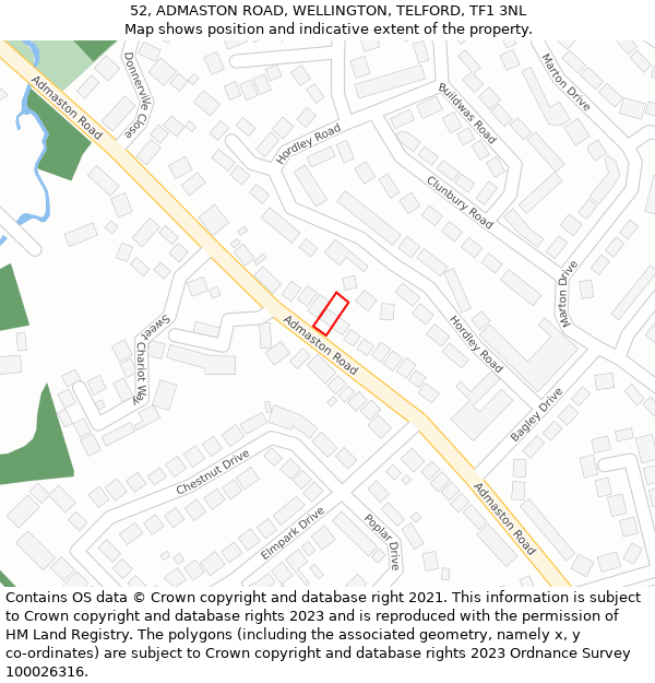 52, ADMASTON ROAD, WELLINGTON, TELFORD, TF1 3NL: Location map and indicative extent of plot