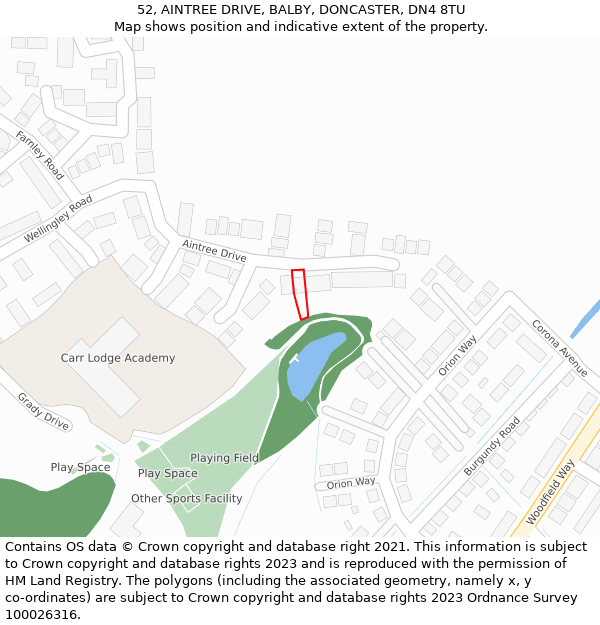 52, AINTREE DRIVE, BALBY, DONCASTER, DN4 8TU: Location map and indicative extent of plot