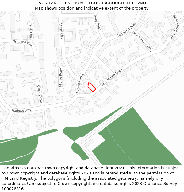 52, ALAN TURING ROAD, LOUGHBOROUGH, LE11 2NQ: Location map and indicative extent of plot