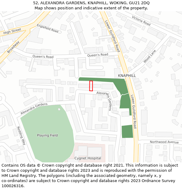 52, ALEXANDRA GARDENS, KNAPHILL, WOKING, GU21 2DQ: Location map and indicative extent of plot