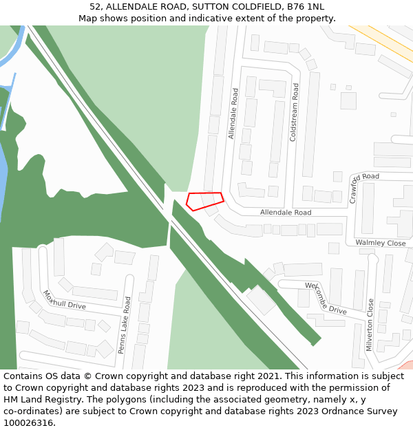 52, ALLENDALE ROAD, SUTTON COLDFIELD, B76 1NL: Location map and indicative extent of plot