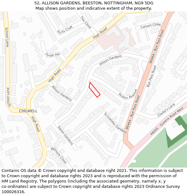 52, ALLISON GARDENS, BEESTON, NOTTINGHAM, NG9 5DG: Location map and indicative extent of plot