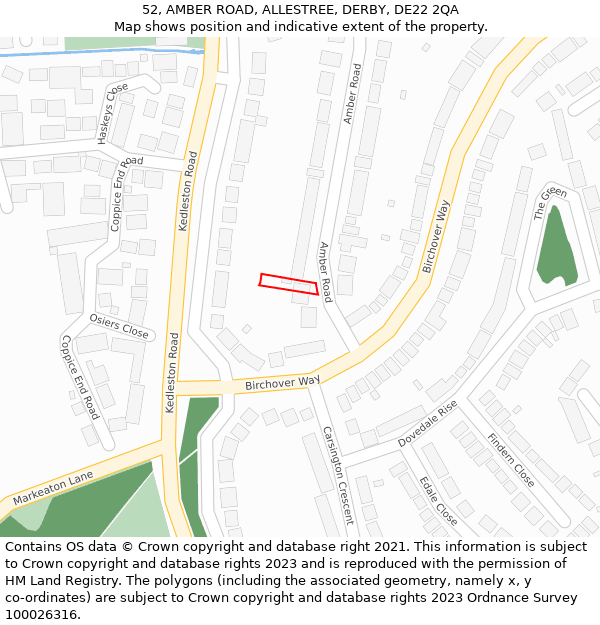 52, AMBER ROAD, ALLESTREE, DERBY, DE22 2QA: Location map and indicative extent of plot