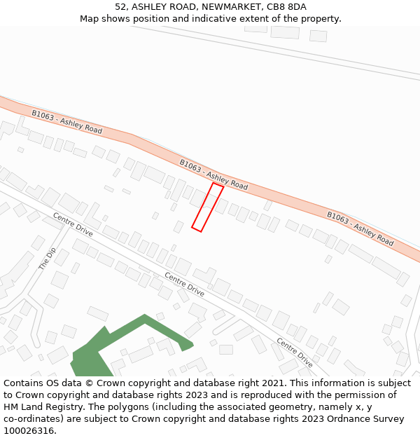 52, ASHLEY ROAD, NEWMARKET, CB8 8DA: Location map and indicative extent of plot