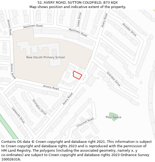52, AVERY ROAD, SUTTON COLDFIELD, B73 6QX: Location map and indicative extent of plot