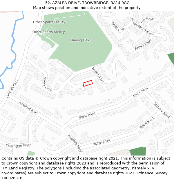 52, AZALEA DRIVE, TROWBRIDGE, BA14 9GG: Location map and indicative extent of plot