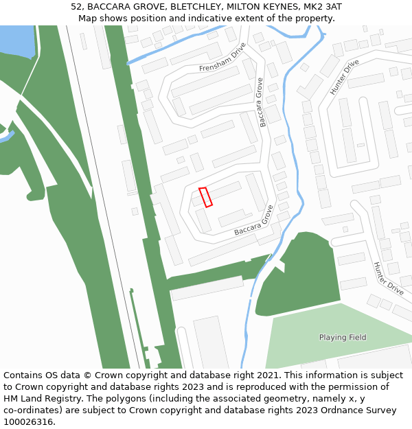 52, BACCARA GROVE, BLETCHLEY, MILTON KEYNES, MK2 3AT: Location map and indicative extent of plot