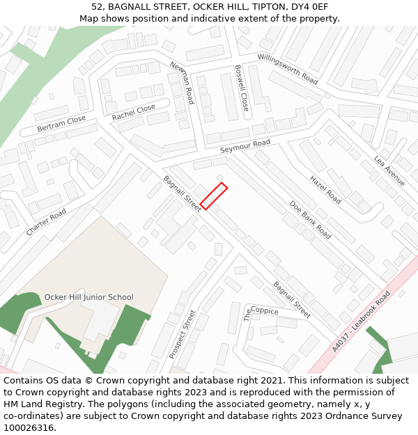 52, BAGNALL STREET, OCKER HILL, TIPTON, DY4 0EF: Location map and indicative extent of plot