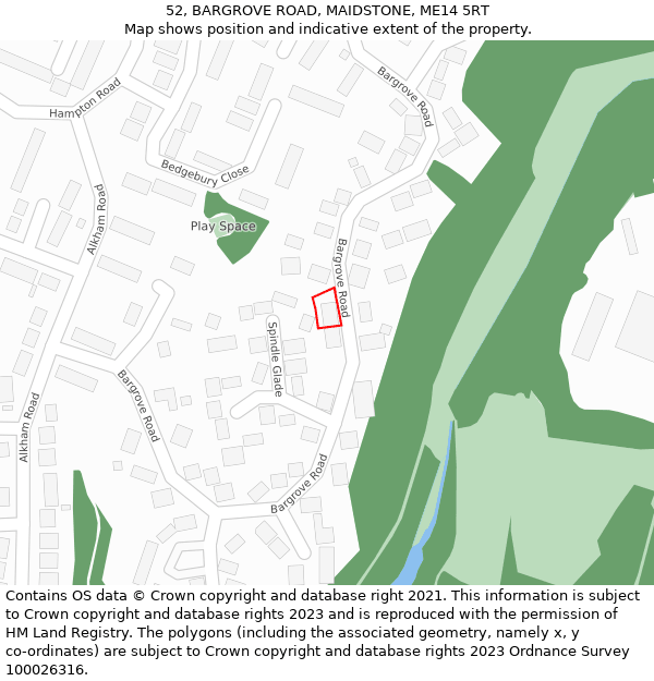 52, BARGROVE ROAD, MAIDSTONE, ME14 5RT: Location map and indicative extent of plot