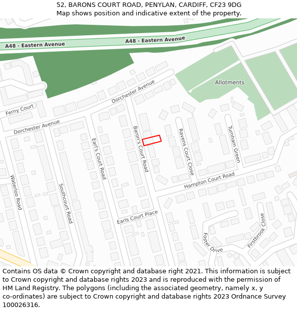 52, BARONS COURT ROAD, PENYLAN, CARDIFF, CF23 9DG: Location map and indicative extent of plot