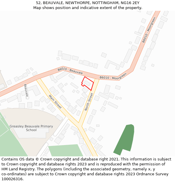 52, BEAUVALE, NEWTHORPE, NOTTINGHAM, NG16 2EY: Location map and indicative extent of plot