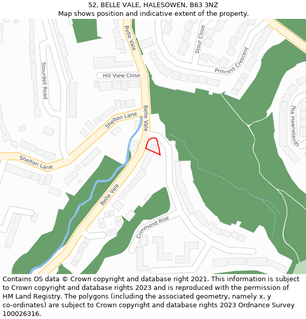 52, BELLE VALE, HALESOWEN, B63 3NZ: Location map and indicative extent of plot