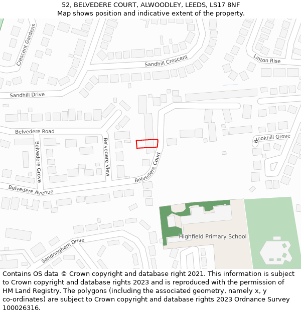 52, BELVEDERE COURT, ALWOODLEY, LEEDS, LS17 8NF: Location map and indicative extent of plot