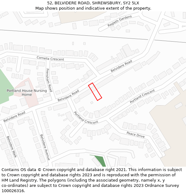 52, BELVIDERE ROAD, SHREWSBURY, SY2 5LX: Location map and indicative extent of plot