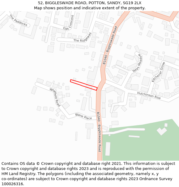 52, BIGGLESWADE ROAD, POTTON, SANDY, SG19 2LX: Location map and indicative extent of plot