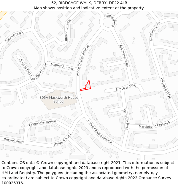52, BIRDCAGE WALK, DERBY, DE22 4LB: Location map and indicative extent of plot