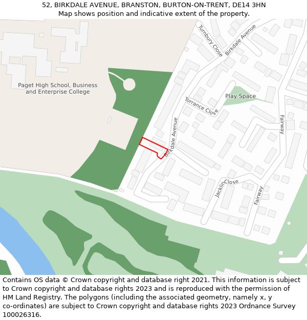 52, BIRKDALE AVENUE, BRANSTON, BURTON-ON-TRENT, DE14 3HN: Location map and indicative extent of plot