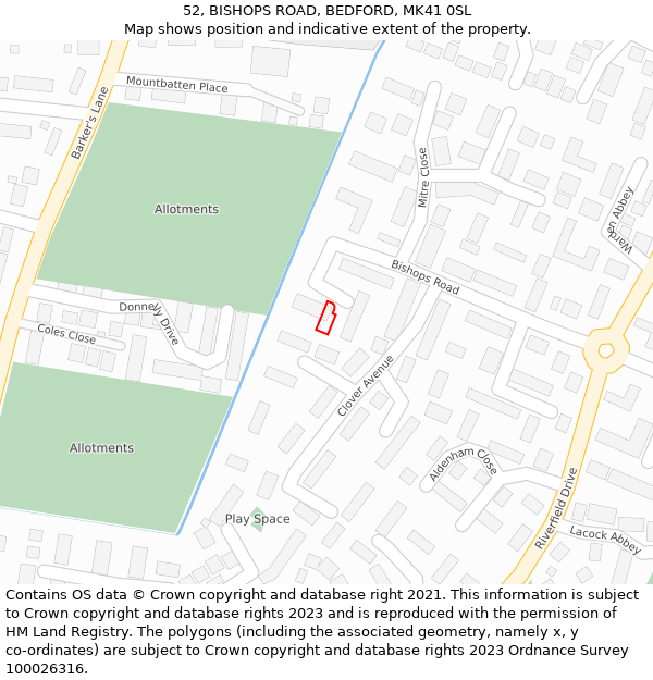 52, BISHOPS ROAD, BEDFORD, MK41 0SL: Location map and indicative extent of plot