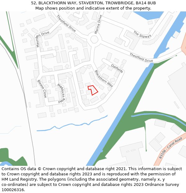 52, BLACKTHORN WAY, STAVERTON, TROWBRIDGE, BA14 8UB: Location map and indicative extent of plot