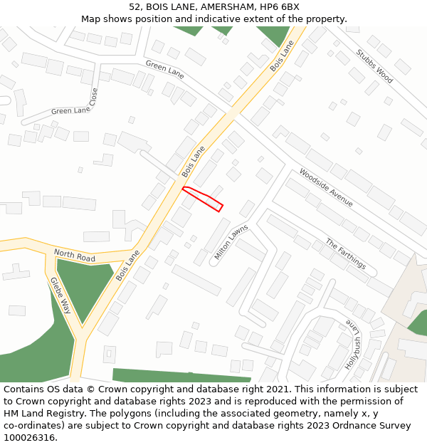 52, BOIS LANE, AMERSHAM, HP6 6BX: Location map and indicative extent of plot