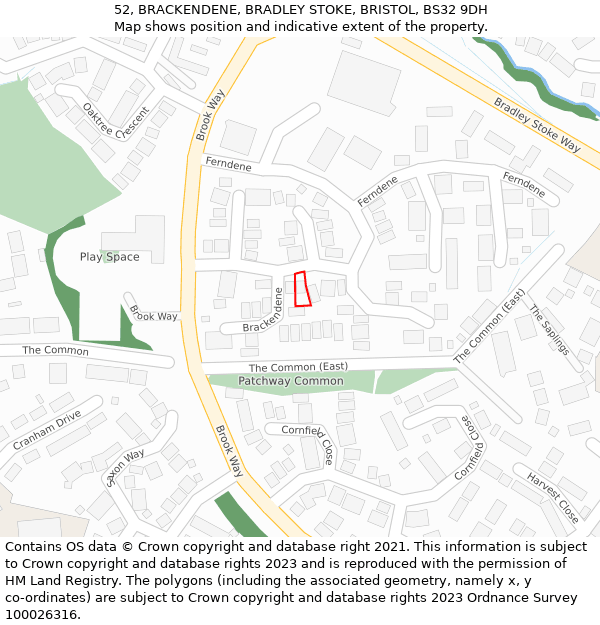 52, BRACKENDENE, BRADLEY STOKE, BRISTOL, BS32 9DH: Location map and indicative extent of plot