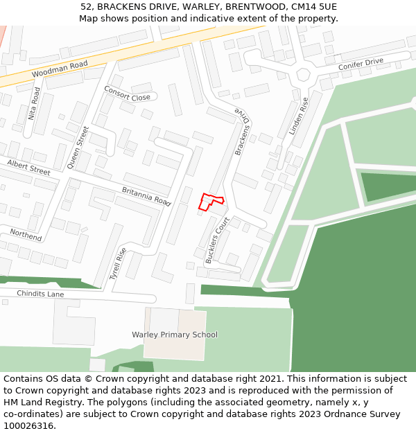 52, BRACKENS DRIVE, WARLEY, BRENTWOOD, CM14 5UE: Location map and indicative extent of plot