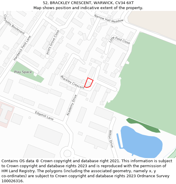 52, BRACKLEY CRESCENT, WARWICK, CV34 6XT: Location map and indicative extent of plot