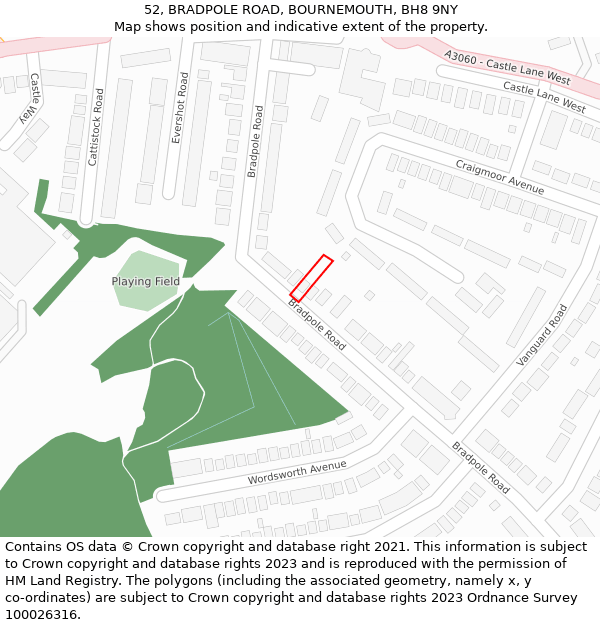 52, BRADPOLE ROAD, BOURNEMOUTH, BH8 9NY: Location map and indicative extent of plot