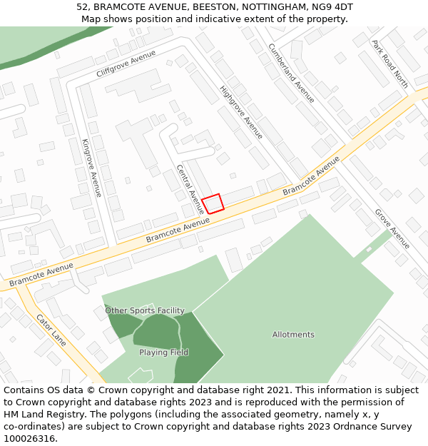 52, BRAMCOTE AVENUE, BEESTON, NOTTINGHAM, NG9 4DT: Location map and indicative extent of plot