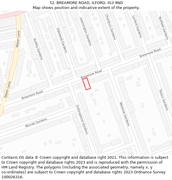 52, BREAMORE ROAD, ILFORD, IG3 9ND: Location map and indicative extent of plot