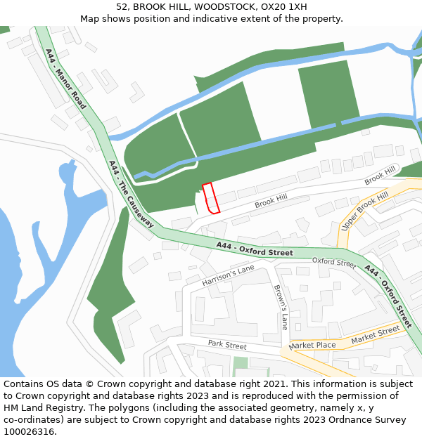 52, BROOK HILL, WOODSTOCK, OX20 1XH: Location map and indicative extent of plot