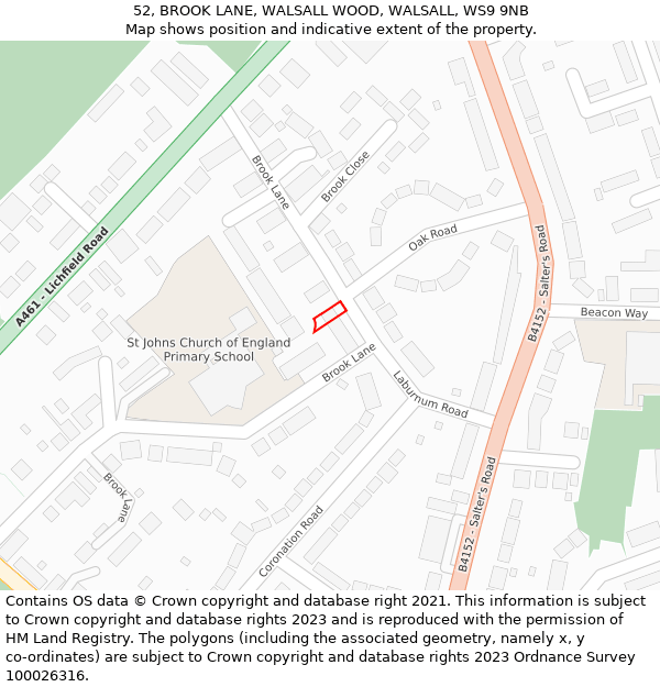 52, BROOK LANE, WALSALL WOOD, WALSALL, WS9 9NB: Location map and indicative extent of plot