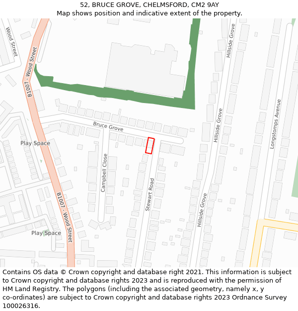 52, BRUCE GROVE, CHELMSFORD, CM2 9AY: Location map and indicative extent of plot