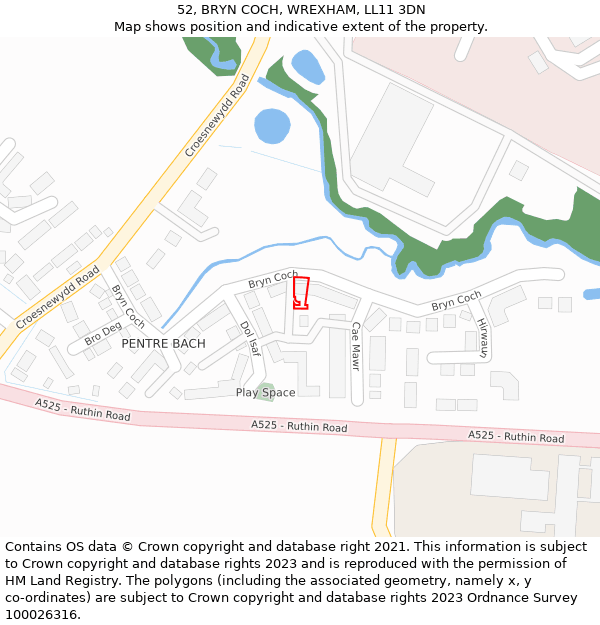 52, BRYN COCH, WREXHAM, LL11 3DN: Location map and indicative extent of plot