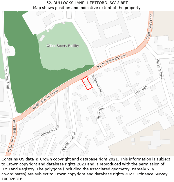 52, BULLOCKS LANE, HERTFORD, SG13 8BT: Location map and indicative extent of plot