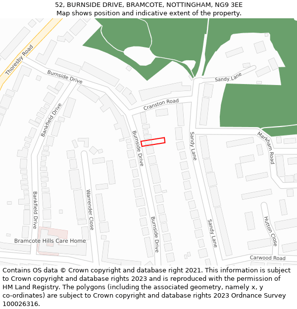 52, BURNSIDE DRIVE, BRAMCOTE, NOTTINGHAM, NG9 3EE: Location map and indicative extent of plot