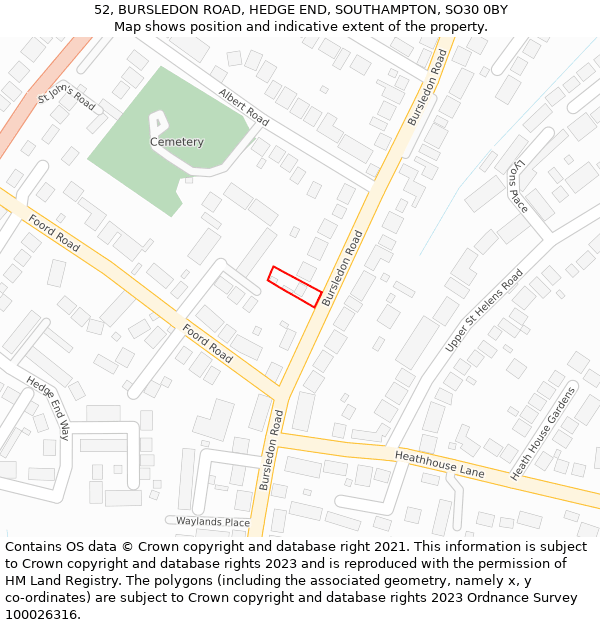 52, BURSLEDON ROAD, HEDGE END, SOUTHAMPTON, SO30 0BY: Location map and indicative extent of plot