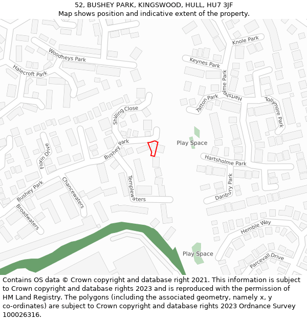 52, BUSHEY PARK, KINGSWOOD, HULL, HU7 3JF: Location map and indicative extent of plot