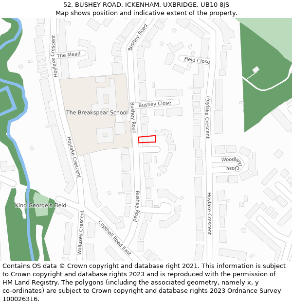 52, BUSHEY ROAD, ICKENHAM, UXBRIDGE, UB10 8JS: Location map and indicative extent of plot