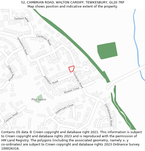 52, CAMBRIAN ROAD, WALTON CARDIFF, TEWKESBURY, GL20 7RP: Location map and indicative extent of plot